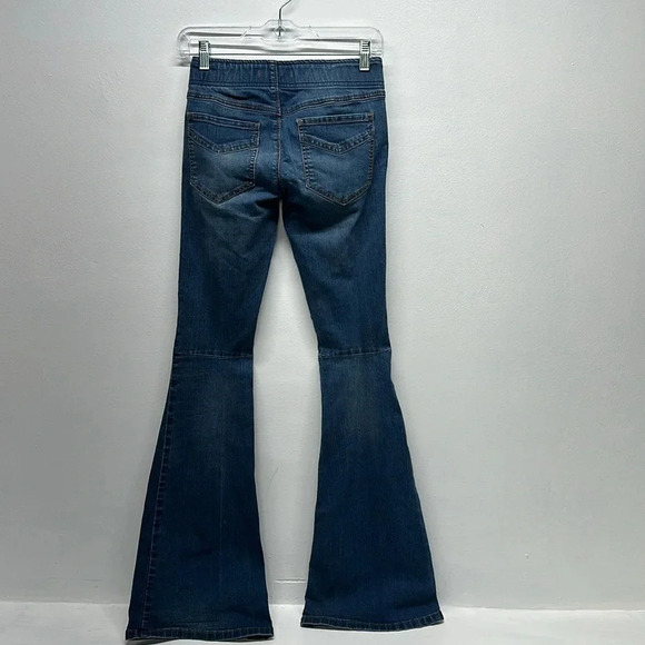 Free People Jeans Flare Leg Denim Jeggings Elastic Waist Pull On Blue Size 25 - Picture 5 of 10